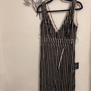 Lulu's Black and Silver Sequin Backless Dress